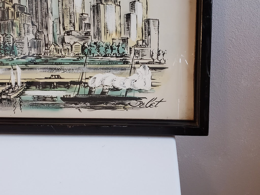 Sebet Silverman- 1950s NYC Skyline Original Illustration